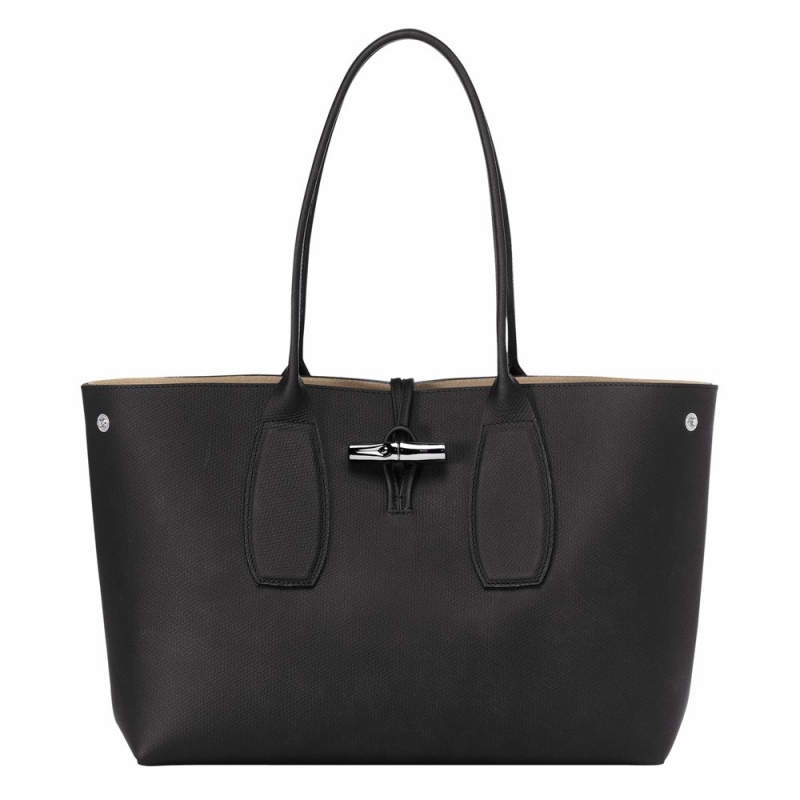 Black Longchamp Roseau L Women's Shoulder Bags
